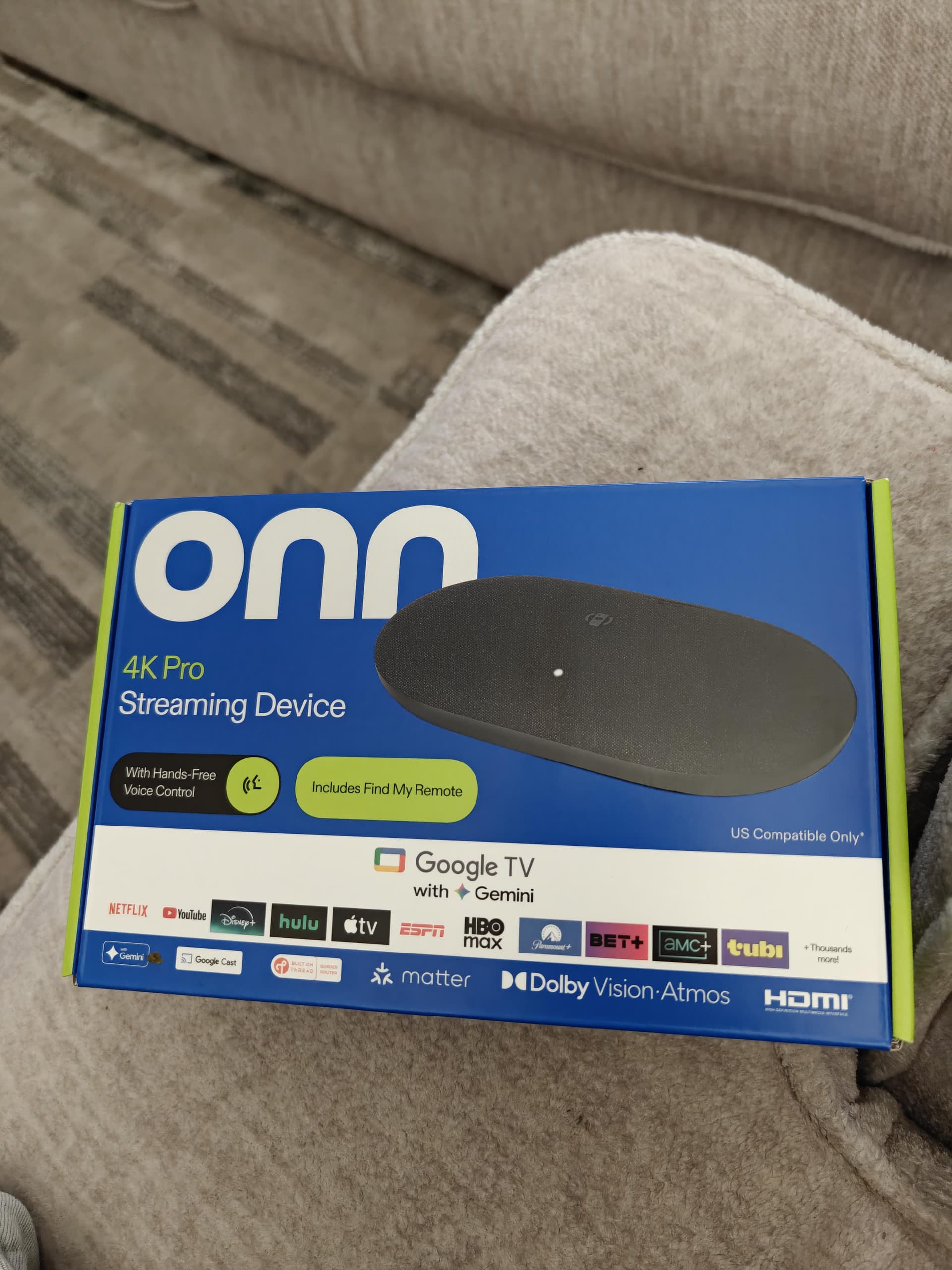 ONN 4K Pro Streaming Device box — Google TV with Gemini, Dolby Vision Atmos, Hands-Free Voice Control